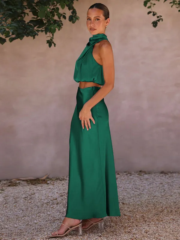 Women's Sexy Bib top Drape Skirt Elegant Two-Piece Set