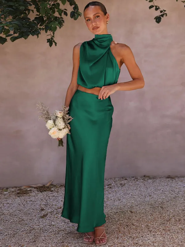 Women's Sexy Bib top Drape Skirt Elegant Two-Piece Set