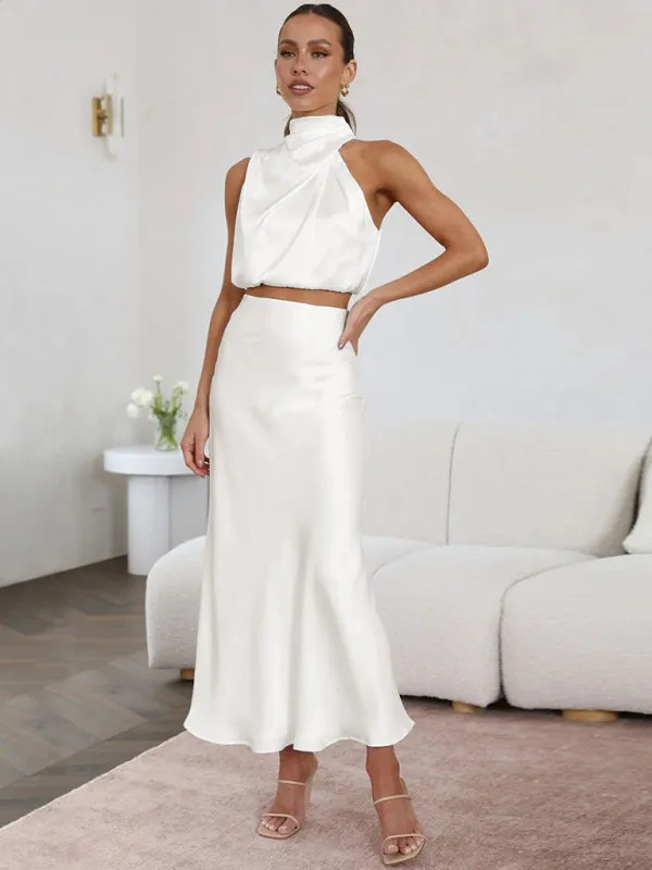 Women's Sexy Bib top Drape Skirt Elegant Two-Piece Set