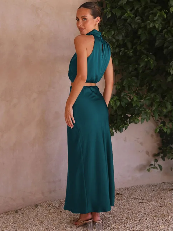 Women's Sexy Bib top Drape Skirt Elegant Two-Piece Set