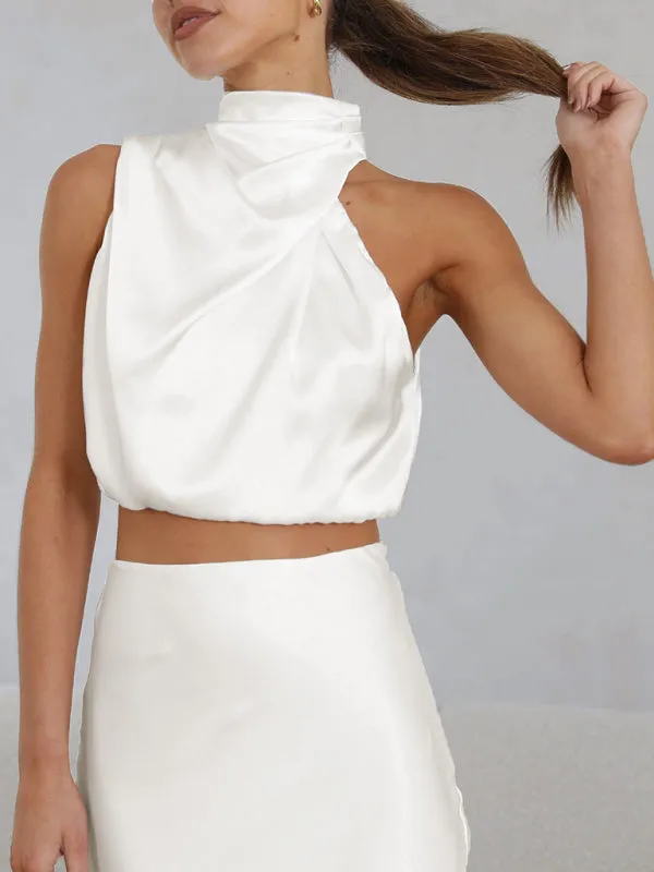 Women's Sexy Bib top Drape Skirt Elegant Two-Piece Set