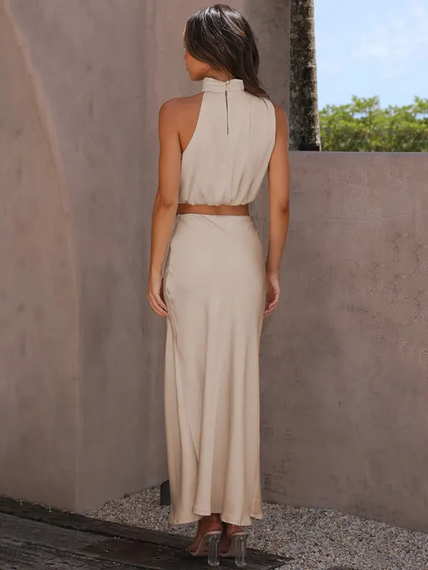 Women's Sexy Bib top Drape Skirt Elegant Two-Piece Set