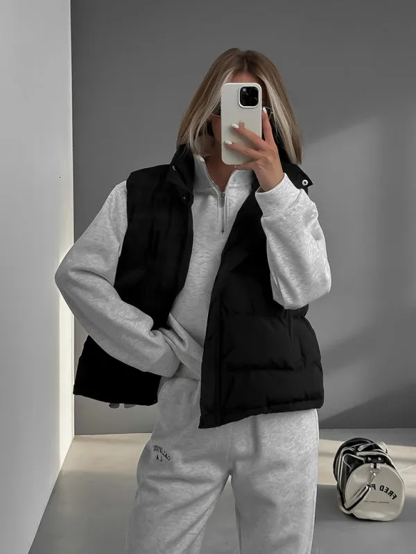 Women's sleeveless hooded down cotton vest jacket
