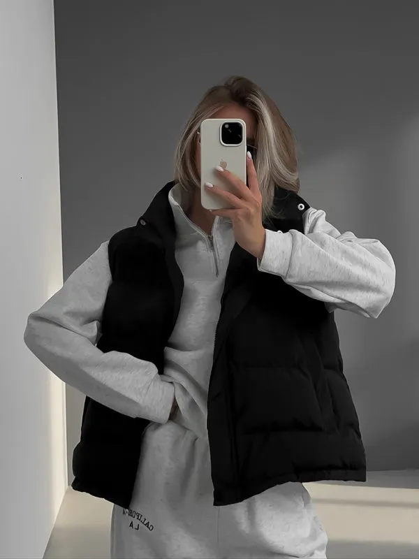 Women's sleeveless hooded down cotton vest jacket
