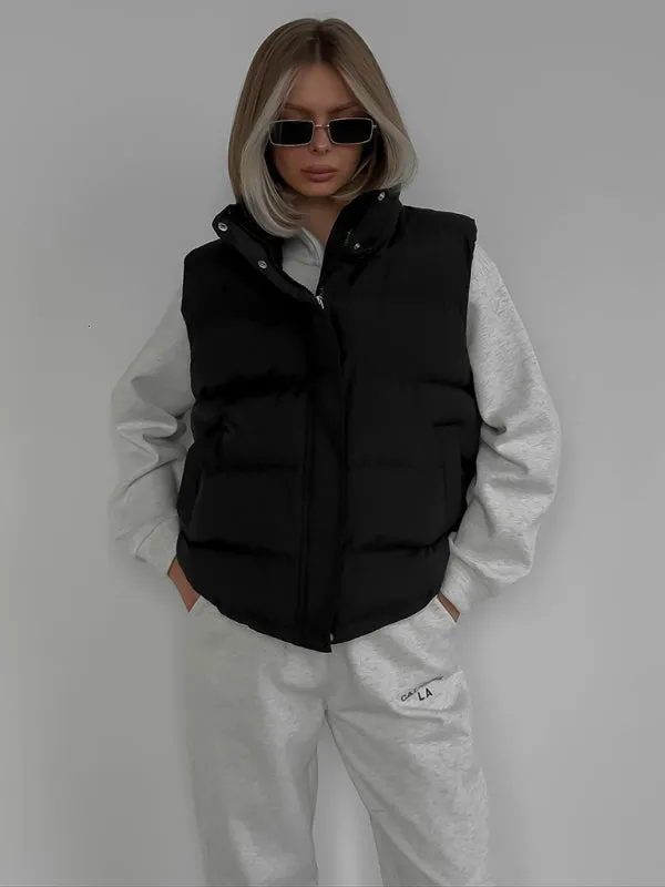 Women's sleeveless hooded down cotton vest jacket