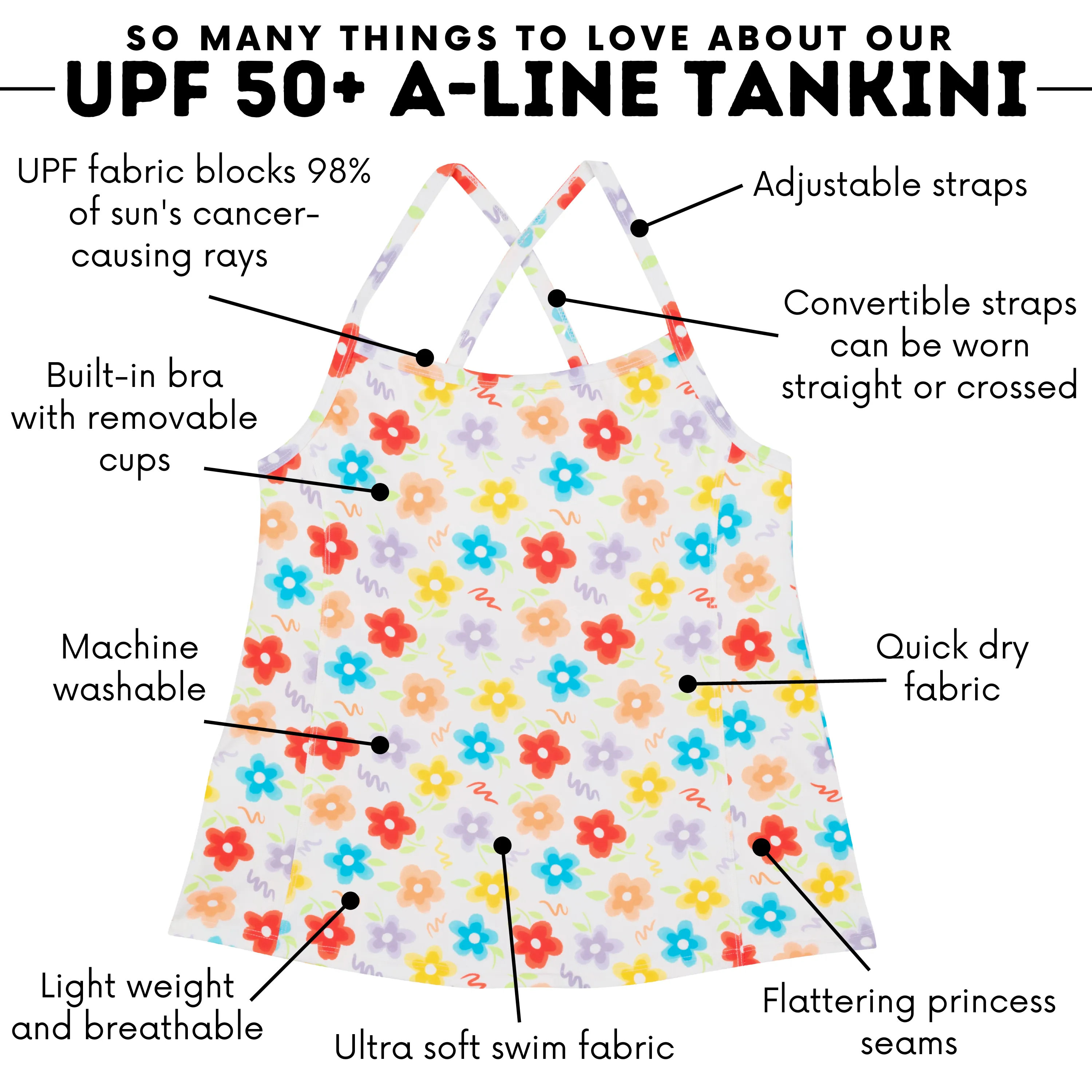 Women’s Strappy A-Line Tankini Top | “Blossom”