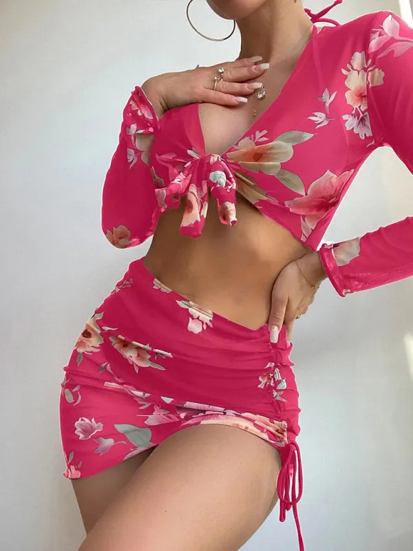 Women's Two-piece Floral Print Drawstring Bikini