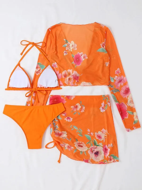 Women's Two-piece Floral Print Drawstring Bikini