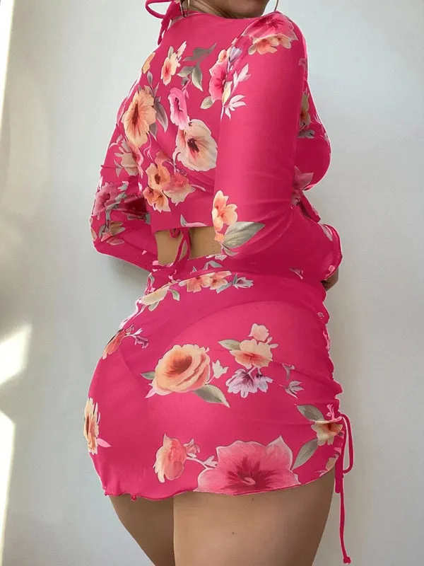 Women's Two-piece Floral Print Drawstring Bikini