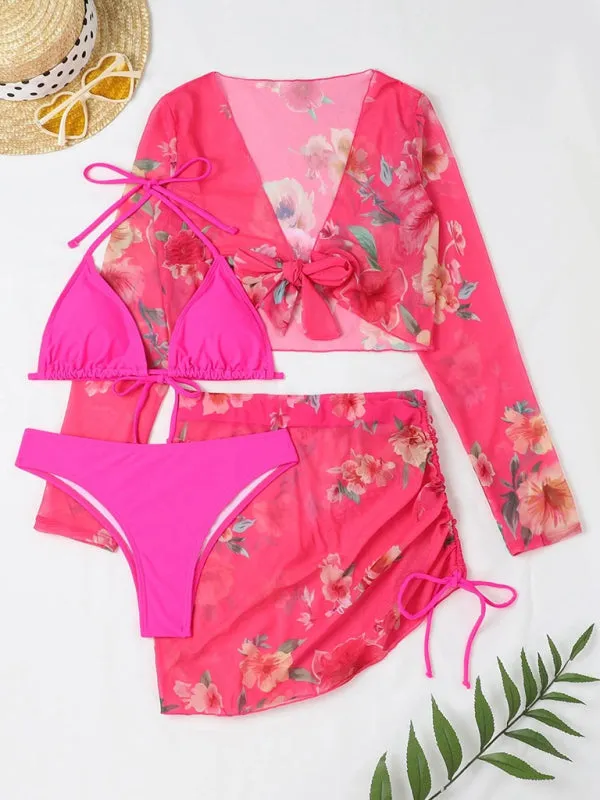 Women's Two-piece Floral Print Drawstring Bikini