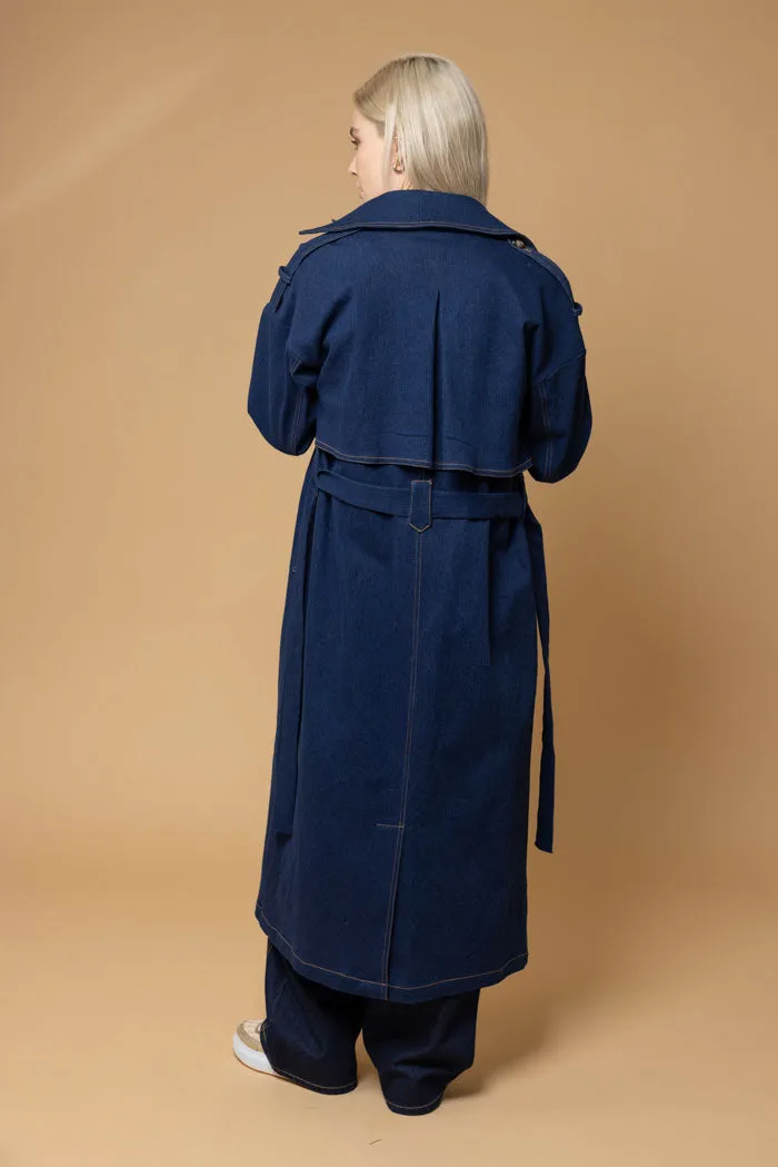 Zelda Dark Blue Denim Trench Coat